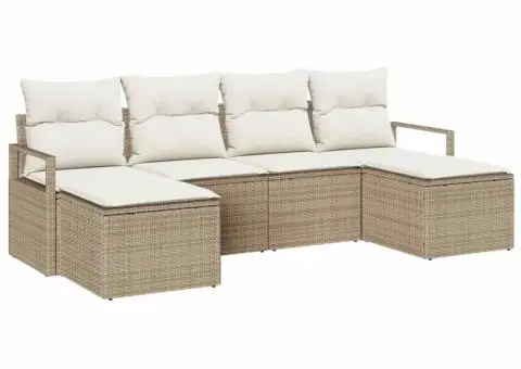 Set de Canapea pentru Grădină cu Perne Bej din Ratan Poli - 2/5