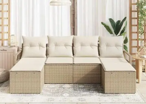 Set de Canapea pentru Grădină cu Perne Bej din Ratan Poli - 3/5