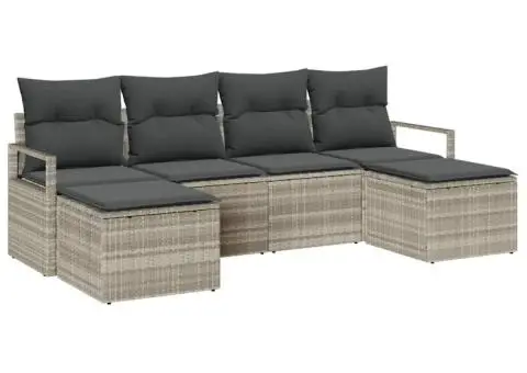 Set canapele grădină cu perne gri deschis din poliratan - 2/5
