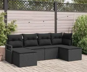 vidaXL Set pentru Grădină, 6 Piese cu Perne Rattan Poli Negru