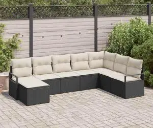 Set de canapea de grădină vidaXL cu 8 piese și perne, ratan poli negru