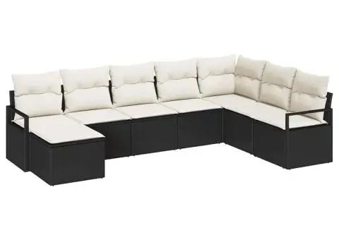 Set de canapea de grădină cu 8 piese și perne, ratan poli negru - 2/5