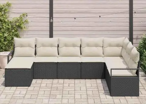 Set de canapea de grădină cu 8 piese și perne, ratan poli negru - 3/5