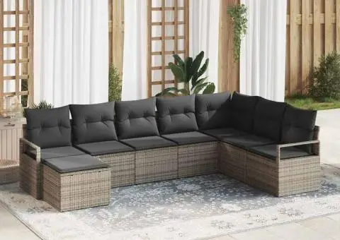 Setul de canapea pentru grădină cu 8 piese și perne Gri din Ratan Poli - 1/5