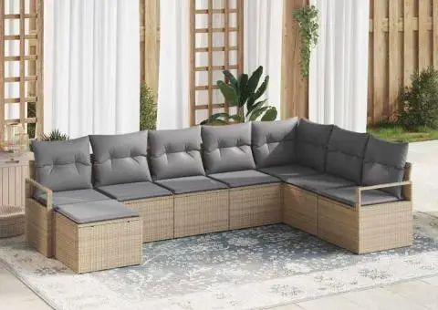 Set de Canapea Grădină cu 8 Piese, Perne Bej din Ratan Sintetic - 1/5