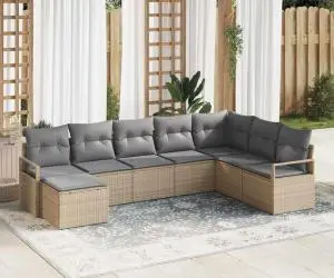 Set de Canapea Grădină vidaXL cu 8 Piese, Perne Bej din Ratan Sintetic