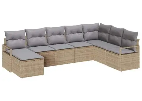 Set de Canapea Grădină cu 8 Piese, Perne Bej din Ratan Sintetic - 2/5