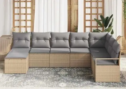 Set de Canapea Grădină cu 8 Piese, Perne Bej din Ratan Sintetic - 3/5