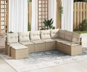 Set de Canapele pentru Grădină vidaXL cu Perne Bej din Ratan Polimer
