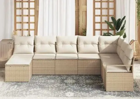 Set de Canapele pentru Grădină cu Perne Bej din Ratan Polimer - 3/5