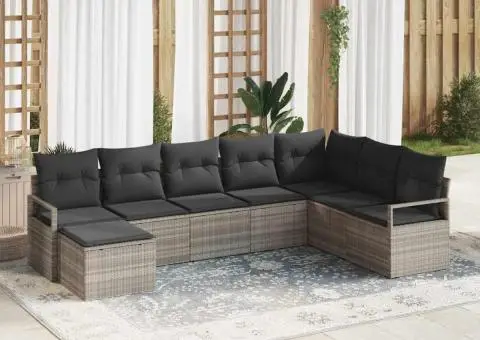 Set Canapea Grădină 8 Piese cu Perne Gri Deschis din Ratan Poli - 1/5