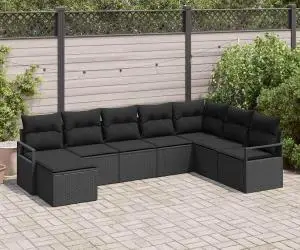 Set de canapea de grădină vidaXL 8 piese Negru Ratan Poly