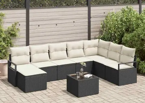 Set de canapea de grădină 8 piese cu perne în ratan poli maro - 1/5