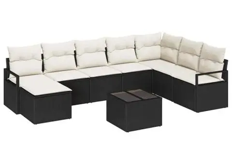 Set de canapea de grădină 8 piese cu perne în ratan poli maro - 2/5