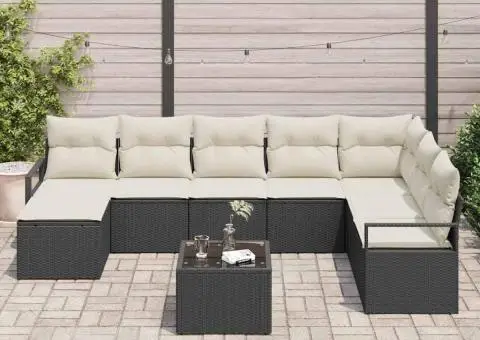 Set de canapea de grădină 8 piese cu perne în ratan poli maro - 3/5