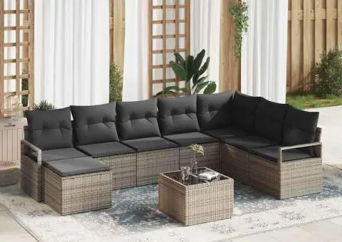 Set de Canapea de Grădină din 8 Piese cu Perne Ratan Poli Negru - 1/5