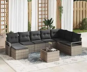 Set de Canapea de Grădină din 8 Piese cu Perne Ratan Poli Negru
