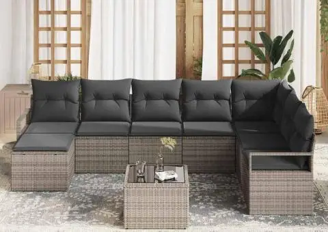 Set de Canapea de Grădină din 8 Piese cu Perne Ratan Poli Negru - 3/5