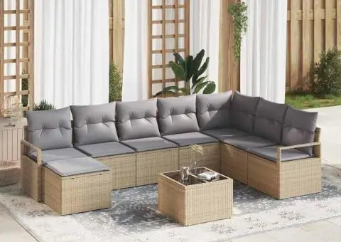 Set Canapea Grădină 9 Piese cu Perne Ratan Poli Negru - 1/5