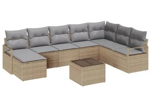 Set Canapea Grădină 9 Piese cu Perne Ratan Poli Negru - 2/5