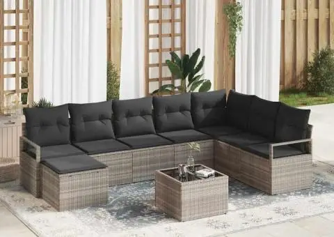 Set canapea de grădină cu perne gri poliratan - 1/5