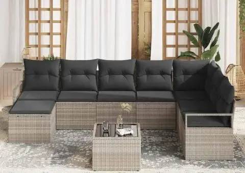 Set canapea de grădină cu perne gri poliratan - 3/5