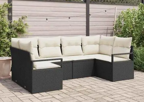 Set de canapea de grădină cu 6 piese cu perne Ratan poli negru - 1/5