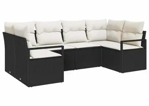 Set de canapea de grădină cu 6 piese cu perne Ratan poli negru - 2/5