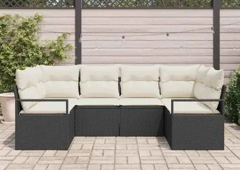 Set de canapea de grădină cu 6 piese cu perne Ratan poli negru - 3/5
