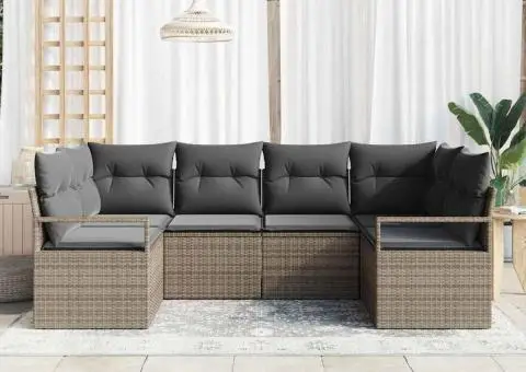 Set Canapea Grădină 6 Piese cu Perne Gri Ratan Polimer - 3/5