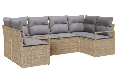 Set 6 piese canapea grădină cu perne Bej din poliratan - 2/5