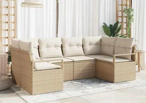 Set de Canapea de Grădină cu Perne Bej Ratan Poliat - 1/5