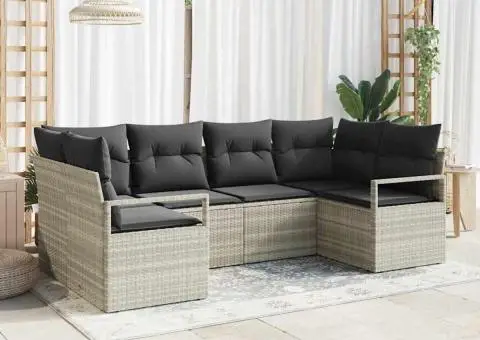 Set de Sofa de Grădină cu 6 Piese și Perne Gri Deschis din Ratan Poli - 1/5
