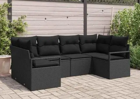 Set canapea de grădină cu 6 piese și perne Ratan Poly Negru - 1/5