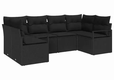 Set canapea de grădină cu 6 piese și perne Ratan Poly Negru - 2/5