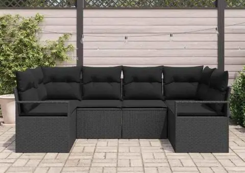 Set canapea de grădină cu 6 piese și perne Ratan Poly Negru - 3/5