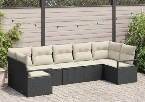 Set de Canapea pentru Grădină cu Perne Negru Poliratan - 1/5