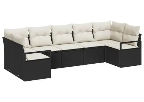 Set de Canapea pentru Grădină cu Perne Negru Poliratan - 2/5