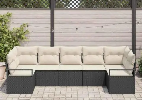 Set de Canapea pentru Grădină cu Perne Negru Poliratan - 3/5