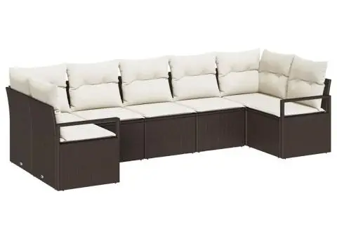 Set de canapea de grădină 7 piese cu perne Maro Ratan sintetic - 2/5