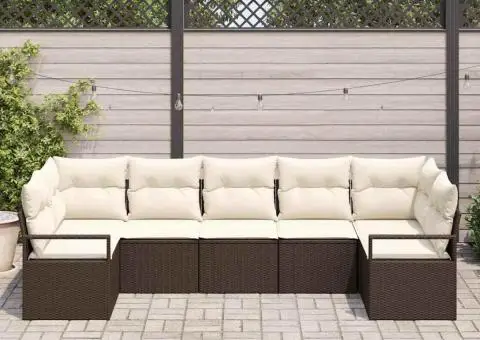 Set de canapea de grădină 7 piese cu perne Maro Ratan sintetic - 3/5