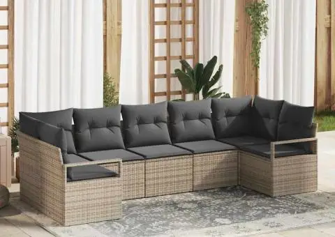 Set canapea de grădină cu perne gri din ratan poliester - 1/5