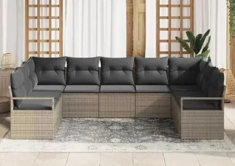 Set canapea de grădină cu perne gri din ratan poliester - 3/5