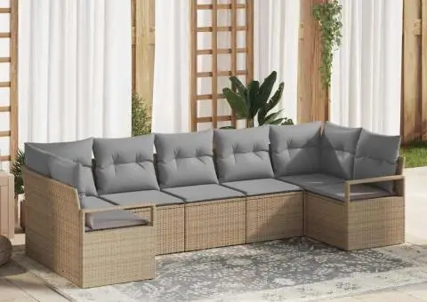 Set canape cu 7 piese cu perne Bej Ratan Poli - 1/5