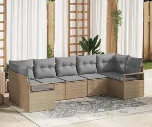 Set canape cu 7 piese vidaXL cu perne Bej Ratan Poli