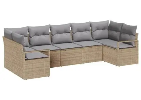 Set canape cu 7 piese cu perne Bej Ratan Poli - 2/5