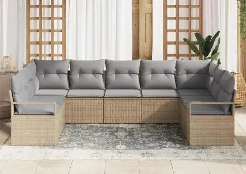 Set canape cu 7 piese cu perne Bej Ratan Poli - 3/5