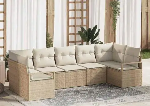 Set de Canapea de Grădină cu Pernițe Bej Poli Ratan - 1/5