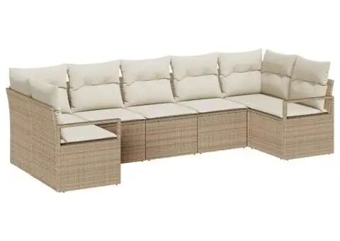 Set de Canapea de Grădină cu Pernițe Bej Poli Ratan - 2/5