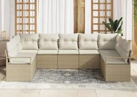 Set de Canapea de Grădină cu Pernițe Bej Poli Ratan - 3/5